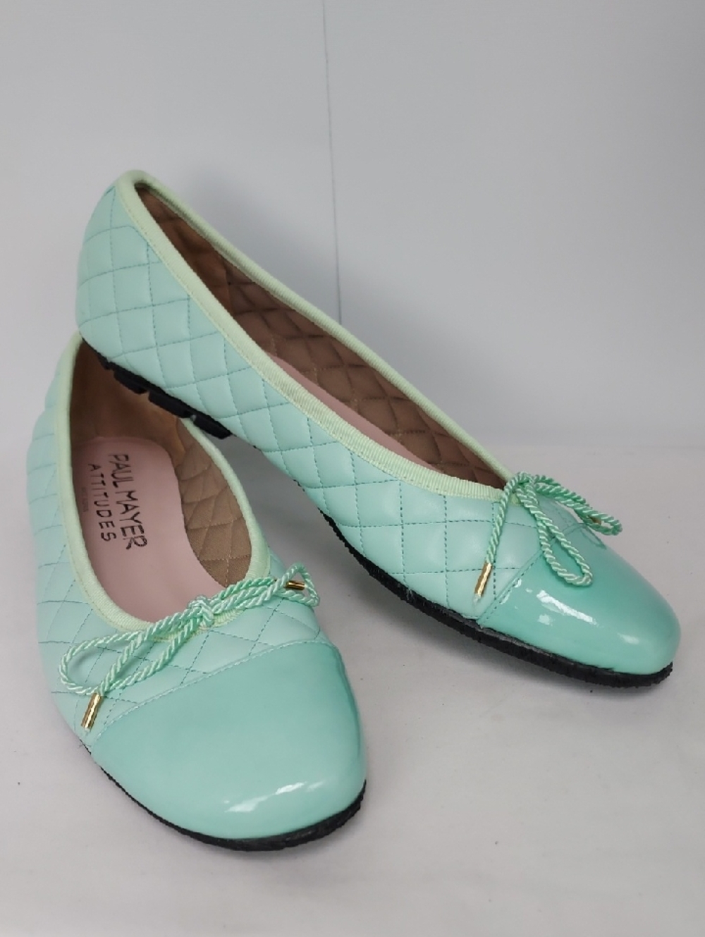 Paul Mayer Mint Quilted Leather Ballet Flats